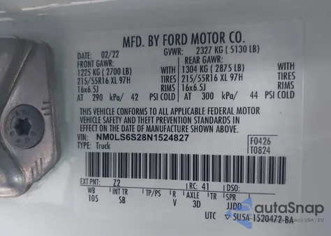 2022 Ford Transit Connect Xl from USA, damaged, VIN NM0LS6S28N1524827
